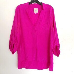Mason V-Neck Silk Cuff Sleeves High Low Blouse Top